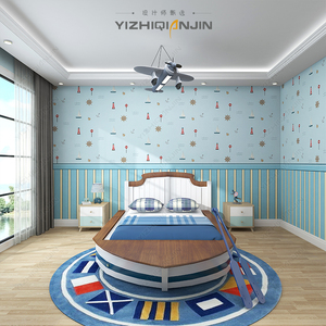 yzqj航海儿童房壁布卧室背景墙壁纸男孩房间墙布家用定制壁画蓝色