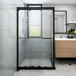 淋浴房一字形三门联动移门洗澡隔断玻璃门卫生间干湿分离浴室