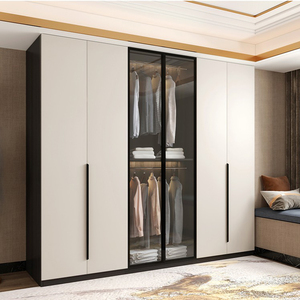 北欧四门衣柜简约现代家用储物柜整体柜子卧室带玻璃门大衣橱定制