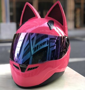 nitrinos猫兔耳朵摩托车头盔蝴蝶结骚粉色! 只戴过1次