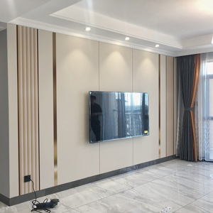 电视背景墙壁纸客厅沙发装饰格栅金属线条简约轻奢风影视墙布壁画