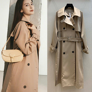 杨颖baby同款中长款卡其色风衣外套女d家英伦风垂感chic气质大衣