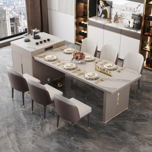 岩板岛台餐桌一体成品厨房中岛台柜轻奢现代极简客厅多功能可伸缩