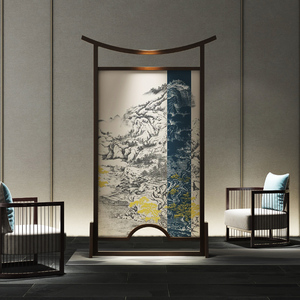 新中式实木创意装饰屏风隔断客厅酒店大厅办公室定制玄关座屏山水
