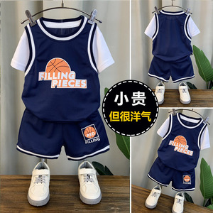 迪士尼男童夏装套装2024新款潮酷儿童篮球服女宝宝夏季洋气短袖运
