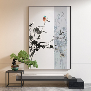 现代新中式客厅玄关装饰画水墨花鸟竹子中国风禅意背景墙壁挂画