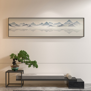 新中式横版装饰画客厅茶室卧室床头长条山水中国风背景墙壁挂画