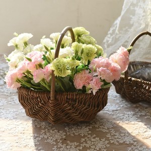 复古柳编花篮手提篮子藤编花器田园装饰桌面插花篮摆件礼品水果