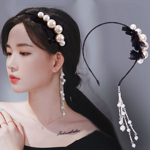 2023新款高级感珍珠流苏发箍韩国假耳环头箍发带超仙发饰发卡头饰