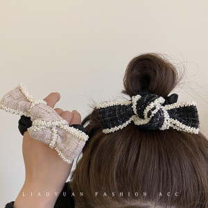 小香风珍珠蝴蝶结发圈头绳2022年新款优雅气质橡皮筋女扎头发皮套