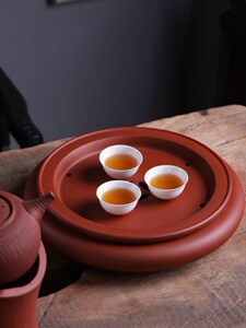 潮州传统手拉朱泥茶船茶盘 功夫茶器 紫砂茶池茶海蓄水陶瓷干盘台