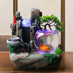 水车风水轮小型鱼缸永动机循环流水景观装饰品鞋柜上的风车摆件