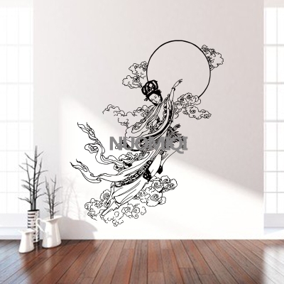 嫦娥奔月中国传统艺术图案卧室窗户玄关中式装饰墙贴纸可z移除