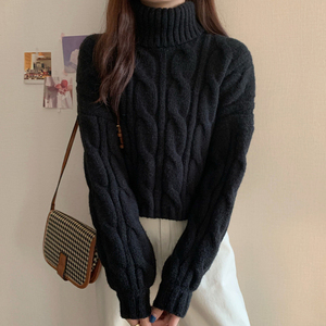 黑色毛衣女低领短款
