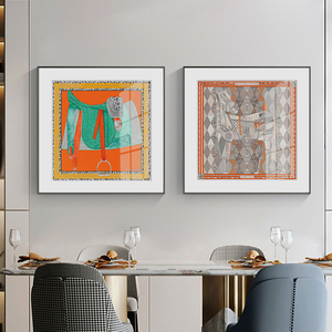 爱马仕马鞍丝巾挂画现代轻奢客厅沙发背景墙装饰画高端餐厅壁画