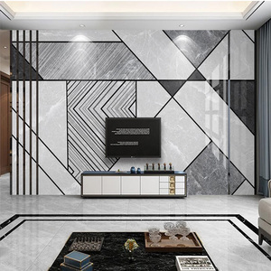 现代简约黑白仿大理石纹客厅装饰画壁布爵士白几何电视背景墙壁纸