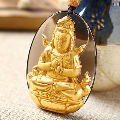 天然冰种镀金黑曜石大日如来佛吊坠生肖属羊猴本命佛守护神