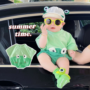 宝宝衣服可爱超萌套装夏季短袖薄款透气爬服卡通青蛙潮款婴儿哈衣