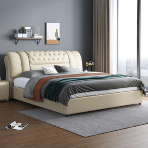 真皮床简约现代双人主卧2米2.2大床北欧软包床实木加宽2.3m超大床