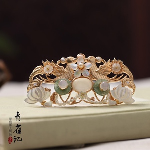 子饰服发创雀原手装记头d唐明冠工宋配饰本发头制汉日用钗青冠饰