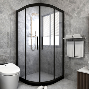 整体弧扇形淋浴房家用简易不锈钢隔断沐浴房一体封闭移门式洗澡间