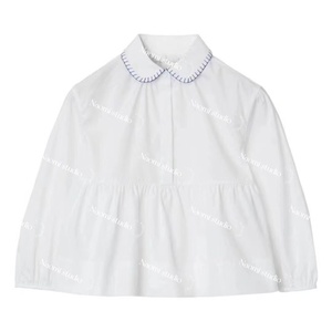 Naomi24春夏新款女童白色衬衫蓝色花边裙摆式娃娃款衬衣亲子款