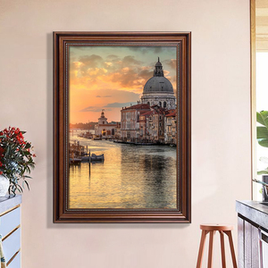威尼斯水城美式玄关装饰画挂画楼梯橱柜壁画客厅复古建筑油画大气