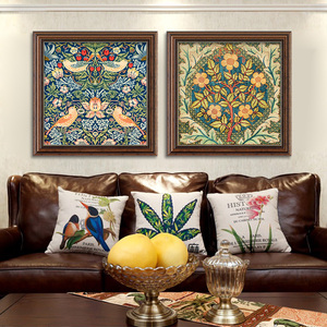 美式餐厅墙面挂画莫里斯壁画装饰画橱柜玄关抽象复古客厅个性油画