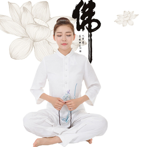 禅修居士服女佛系拜佛衣服中式盘扣棉麻打坐修行服中国风禅意套装