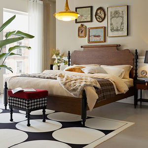 各各沃 法式复古床中古床1.8米美式双人主卧床全实木红橡木家具