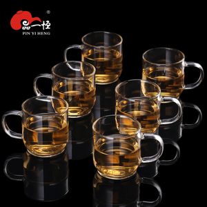 品一恒玻璃小茶杯耐热家用功夫茶具套装透明单个主人杯子加厚带把