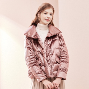 郁香菲2021冬新款时尚立领丝绒90白鹅绒直筒短款保暖羽绒服女