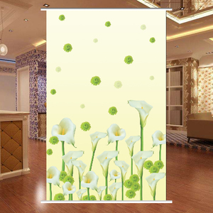 定制百合花窗帘卷帘画挂画拉珠卷轴遮阳遮光隔热卧室a客厅上下拉