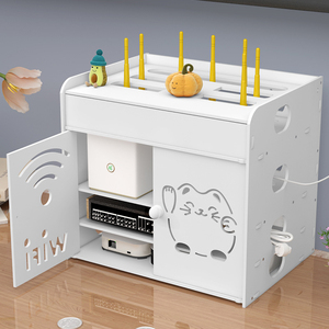 路由器收纳盒wifi电线电视机顶盒放置物架插座光猫插排无线免打孔