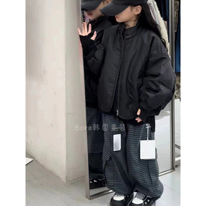 波拉bora韩国男女儿童羽绒棉服秋冬装中大童黑色洋气棉衣袄外套潮