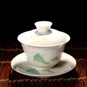 仿古草木灰釉三才盖碗单个手工精品茶具泡茶带盖茶碗老式古代茶杯