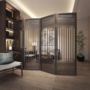 中式实木镂空格栅入户玄关客厅茶室落地移动遮挡禅意折叠隔断屏风