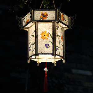 元宵节花灯 花草纸灯diy手工材料包古风花灯汉服手提宫灯创意灯笼