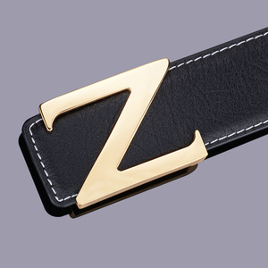 z字 真皮男士皮带平滑扣头层牛皮白线腰带商务休闲青年男简约新美