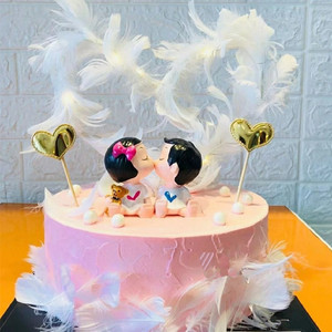 网红亲嘴娃娃情侣纪念周年创意定制水果生日蛋糕上海全国同城配送