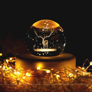 一路有你灯星空麋鹿水晶球智能蓝牙音响木质夜灯少女心生日礼物女