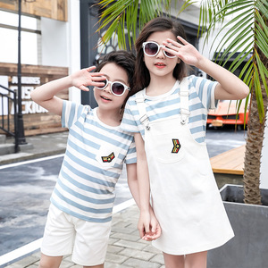 龙凤胎套装背带裙童装兄妹装男女宝宝炸街姐弟装夏装双胞胎亲子装