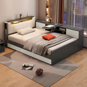 单人床成人1.2米床现代简约高箱储物床带抽屉小户型榻榻米收纳床