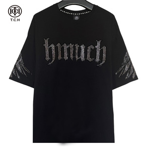 直播-tch轻奢潮牌字母翅膀烫钻短袖t恤t21110c6165