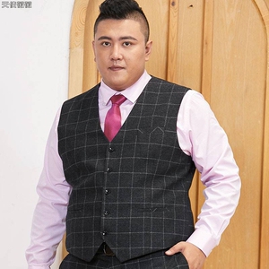 西装马甲男士背心灰色格子胖子大码加肥加大西服男马夹新郎结婚冬