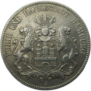 善雅古行德国汉堡1903年5马克j厂双狮长翅大银币德意志钱币欧洲 2