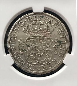 善雅古行1776年 西属墨西哥 地球双柱贸易银币 4r/4瑞尔 acg评级