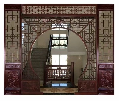 东阳木雕实木月亮门月洞门隔断玄关客厅装饰加厚圆洞门现货定做