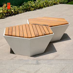 美陈玻璃钢防腐木六边形休闲座椅户外园林商场菱形休息等候凳定制