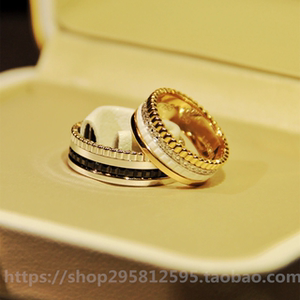 宝诗龙boucheron堡狮龙戒指纯18k金陶瓷旋转转动宽窄版情侣对戒